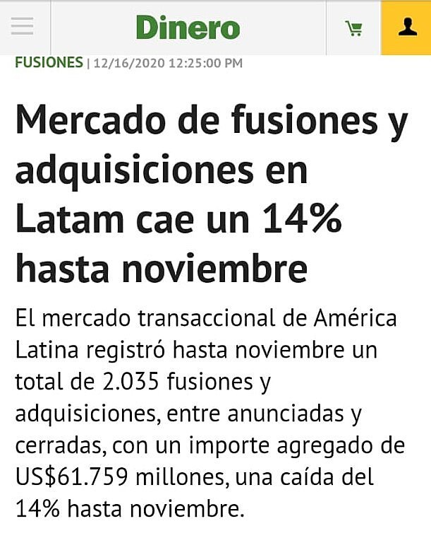 Mercado de fusiones y adquisiciones en Latam cae un 14% hasta noviembre